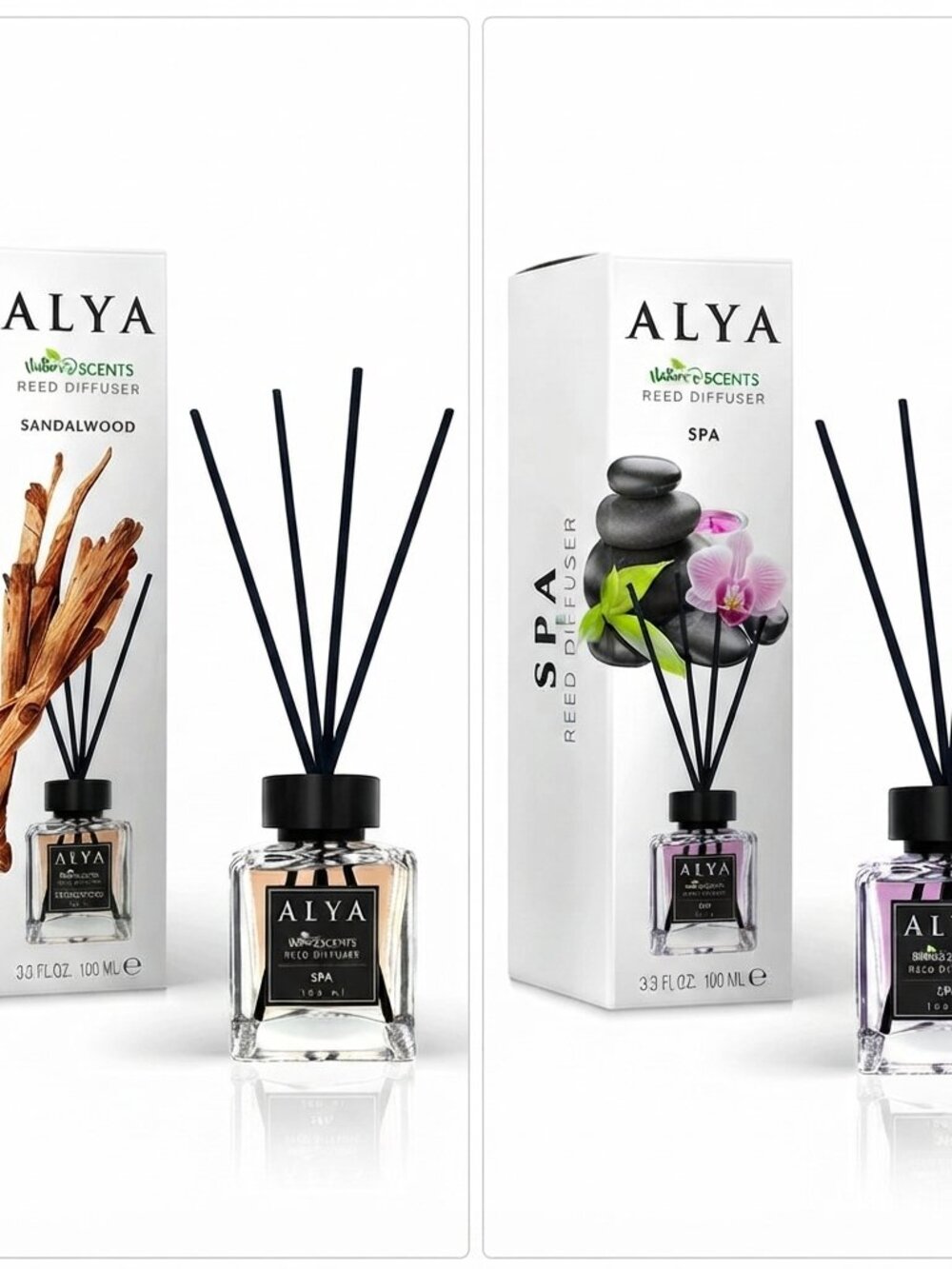 Alya Nature's Scents Reed Diffuser Set 2 Pack Sandalwood & Spa 100ml - Picture 2 of 5
